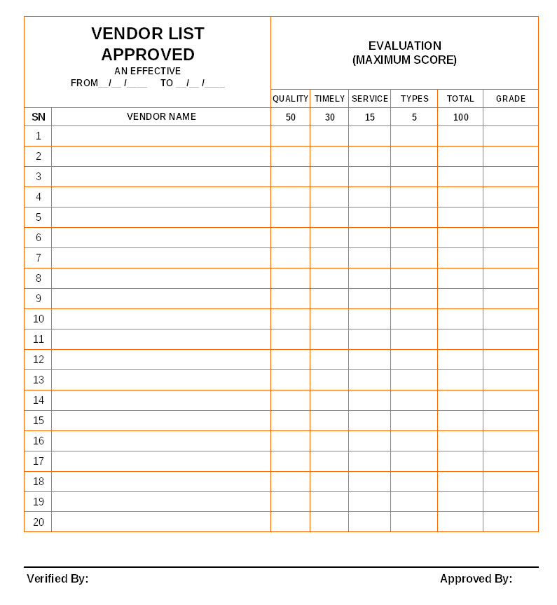 Approved Vendor List Format