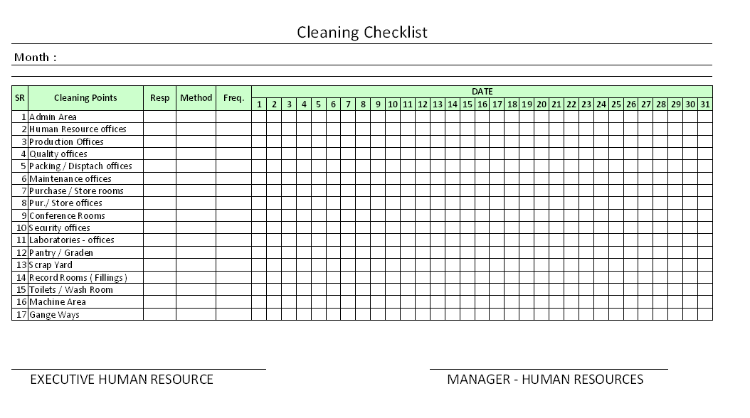 Cleaning Checklist Format Samples Word Document Download