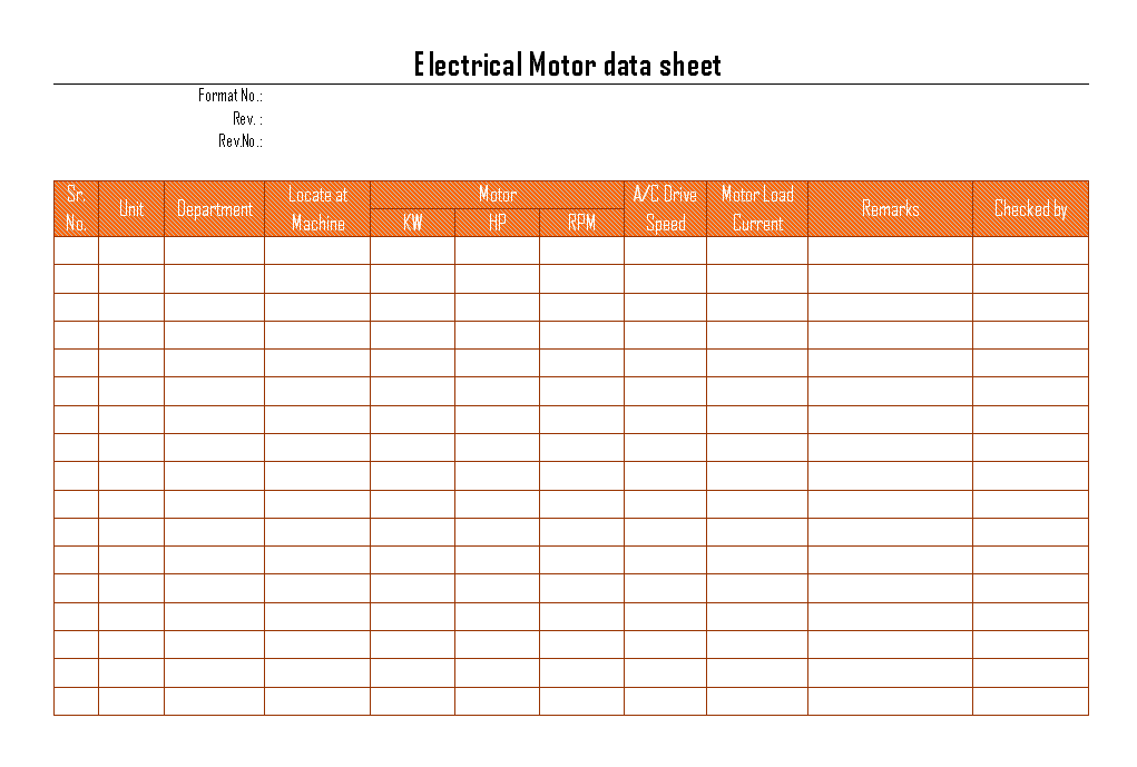 Electrical Motor Data Sheet Format