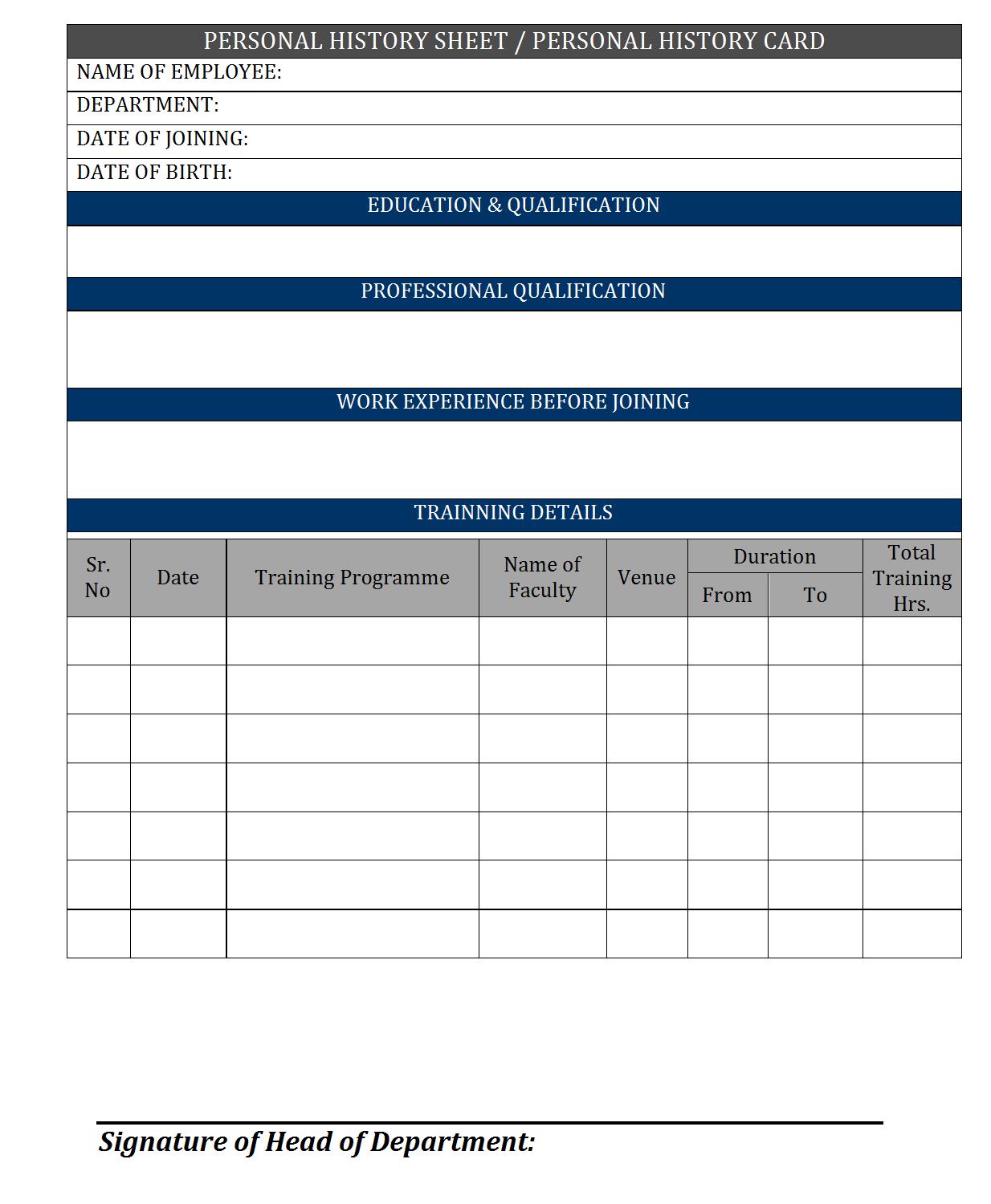 employee History Card format  Report  Samples  Word Document With Regard To Employee Card Template Word