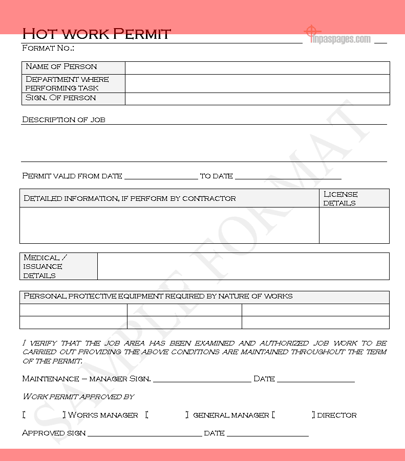 Hot Works Permit Template Word