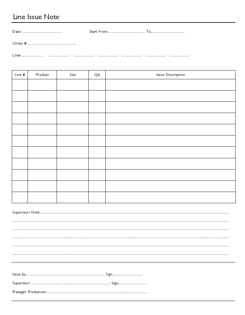 Line Issue Note Format