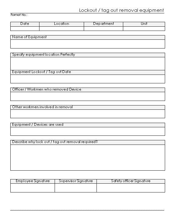 Lock Out Tag Out Equipment Devices Removal Form Format Word PDF 