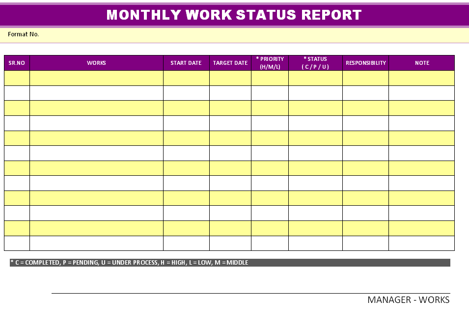 Monthly Work Status Report Format Samples Word Document Download