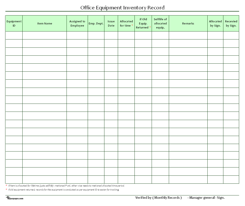  Office Equipment Inventory Template Excel MS Excel Templates