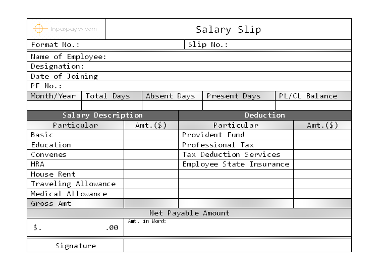 Salary Slip Format Word PDF Report