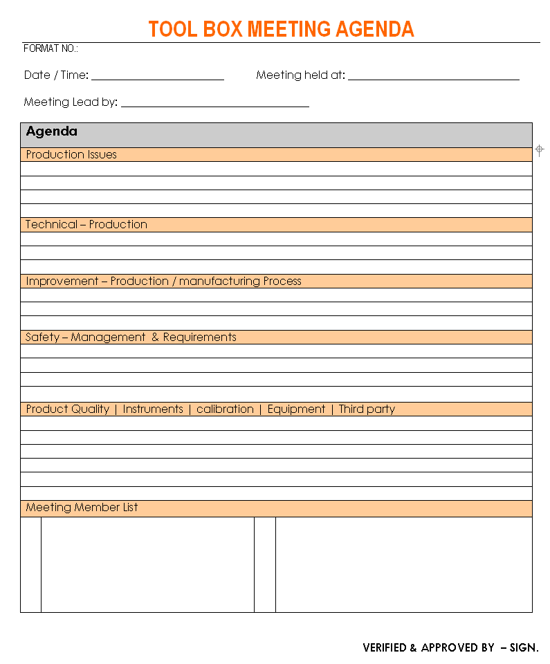 Toolbox Meeting Agenda Format Template Excel Word Pdf