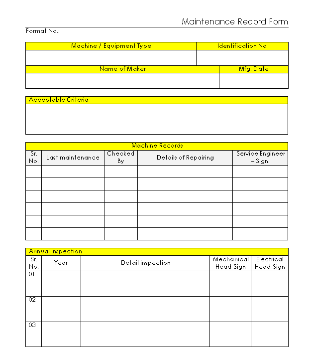 Maintenance Record Form