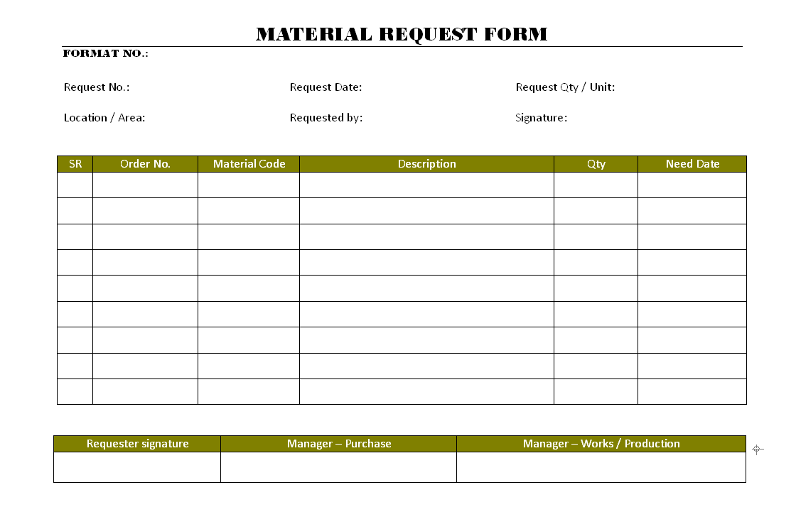 Printable Material Request Form Excel Template Printable Forms Free