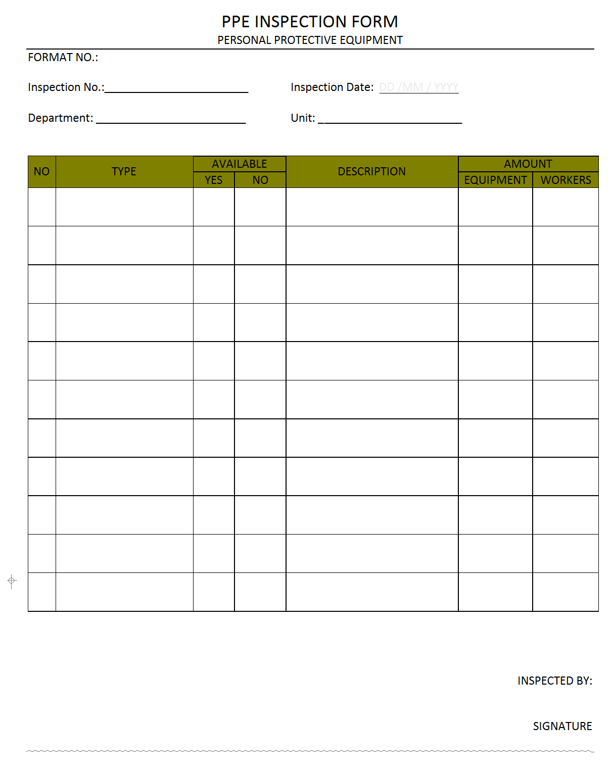 PPE Inspection Form