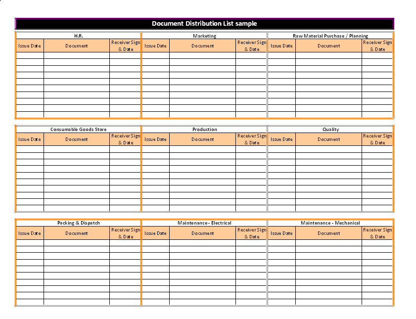 Document Distribution List Sample