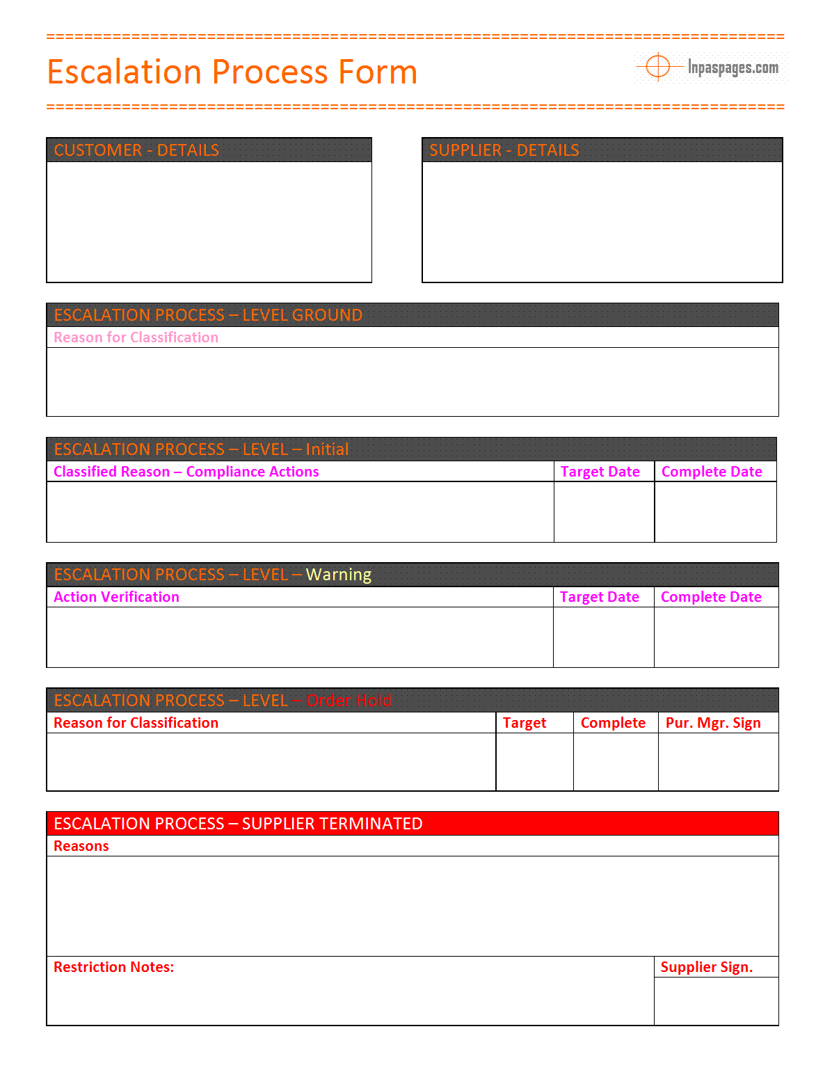 Escalation Process Form