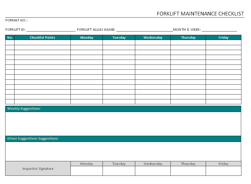 Forklift Maintenance Checklist