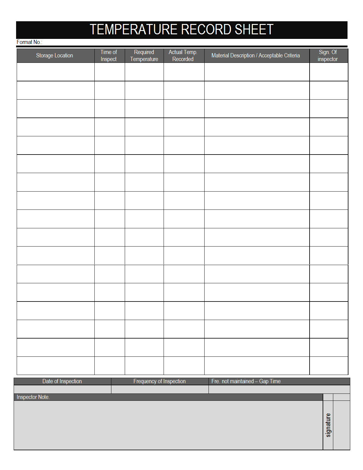 Temperature Record Sheet