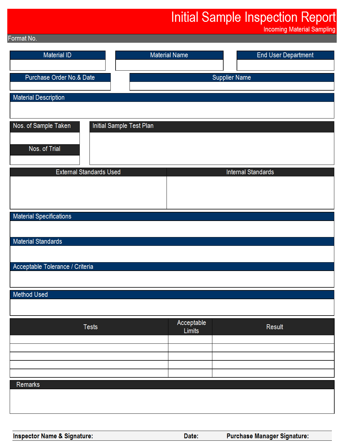 Initial Sample Inspection Report