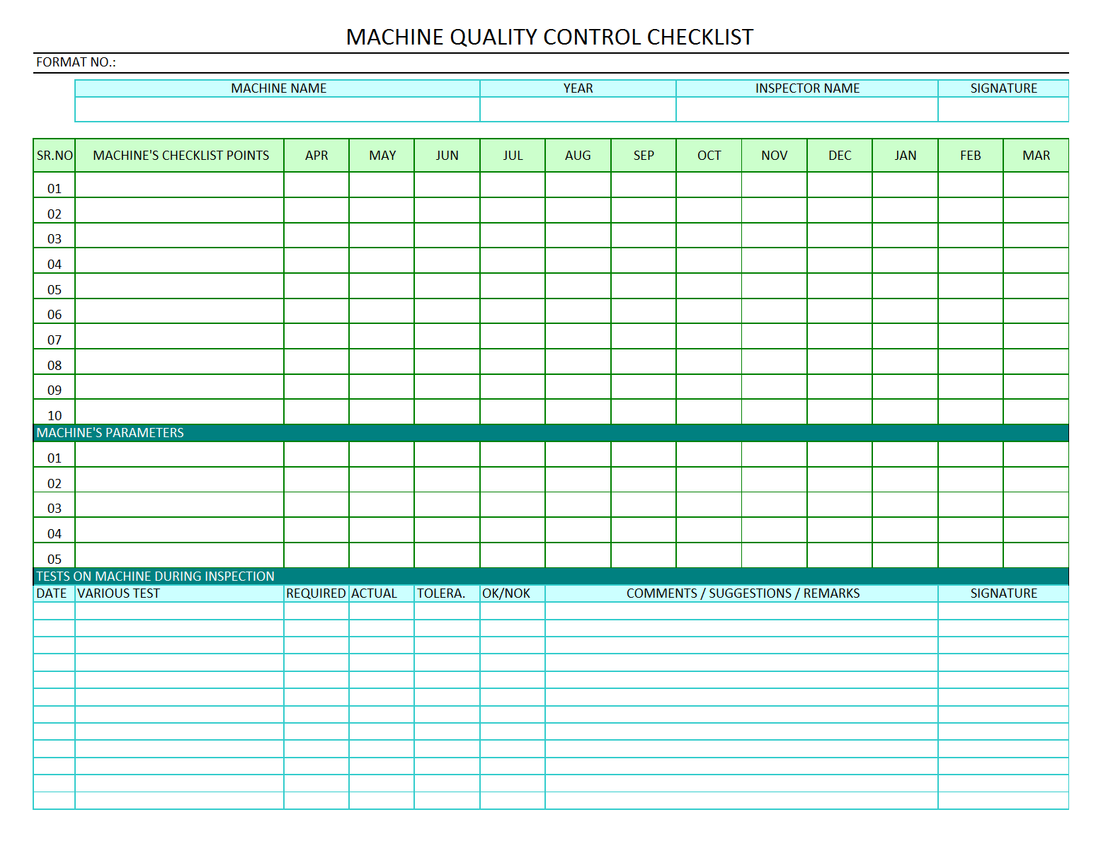 Qc Checklist Template Excel