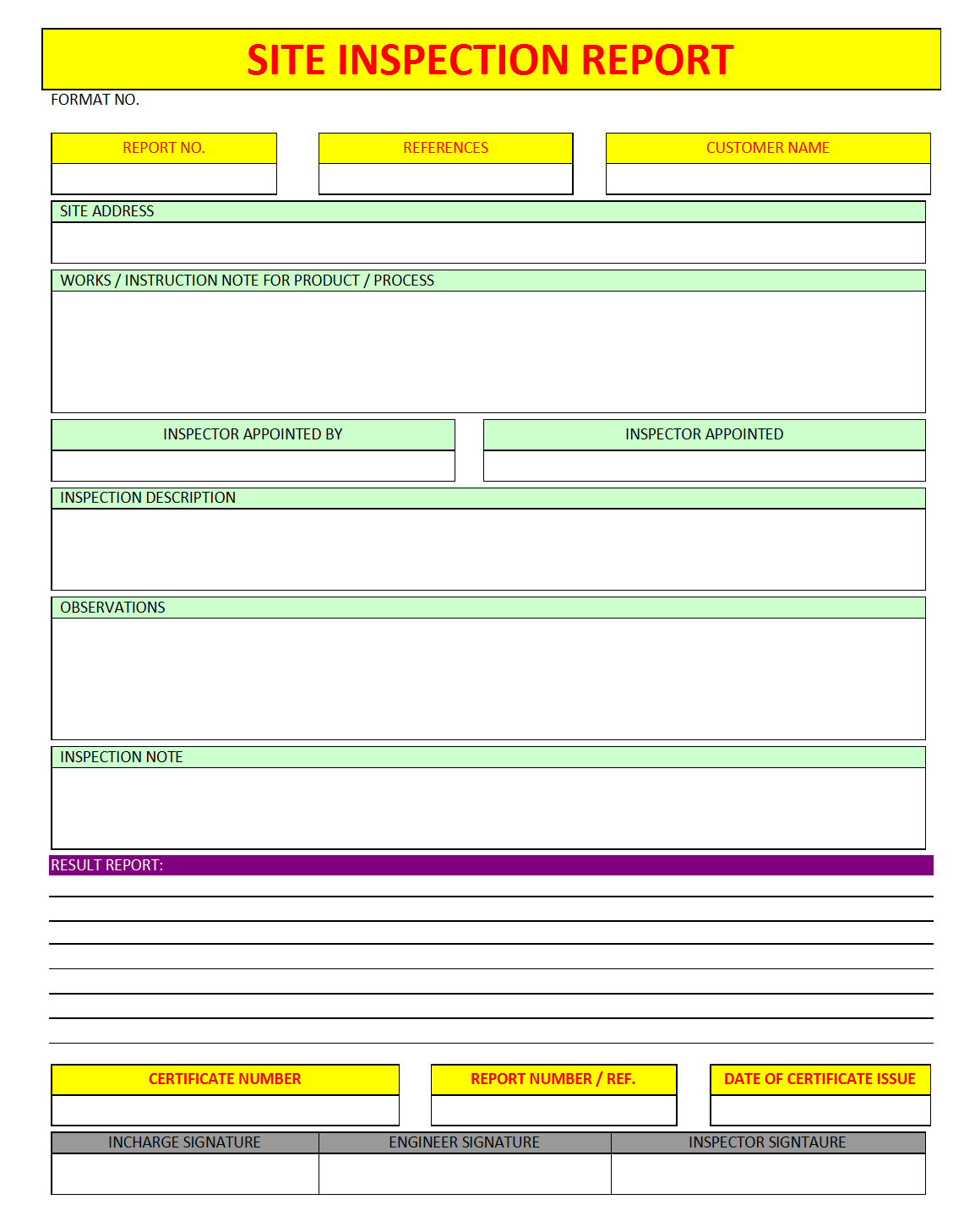 Site Inspection Report