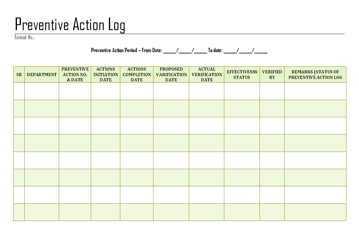 Preventive Action Log