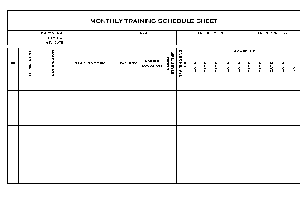 Employee Monthly Training Schedule Document