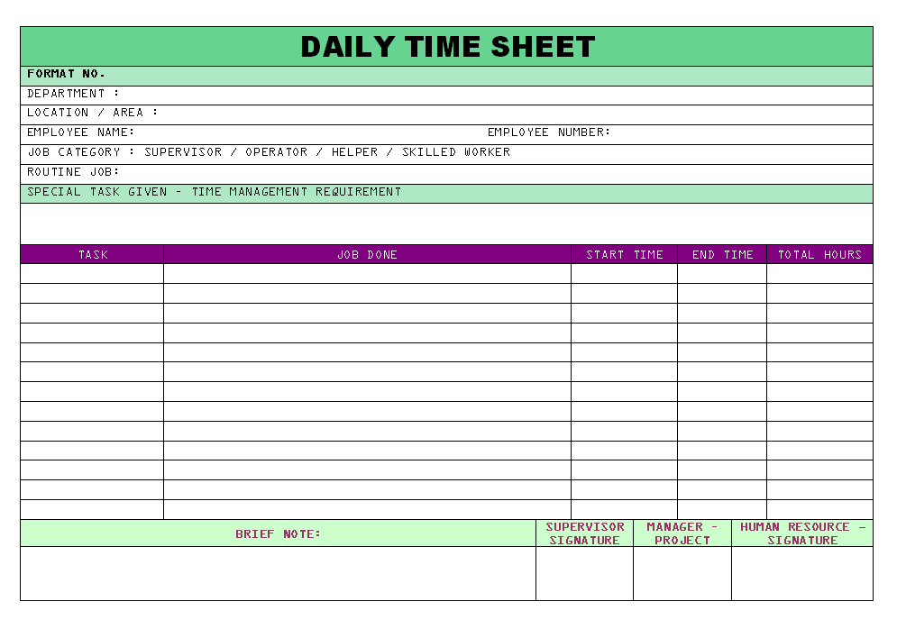 Daily Time Sheet Format Samples Word Document Download