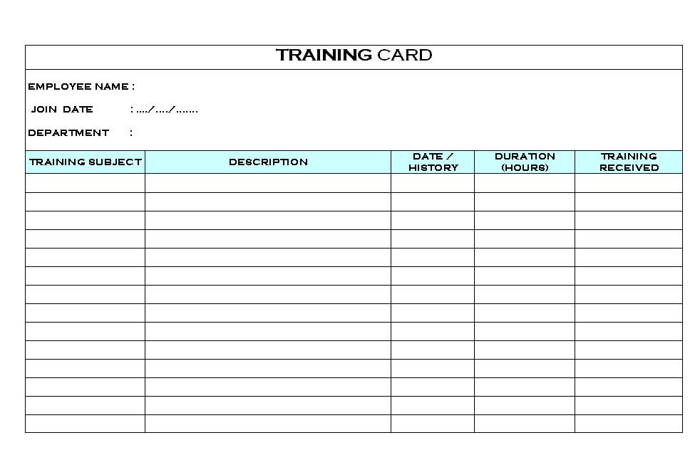 Training Card format Samples Word Document Download