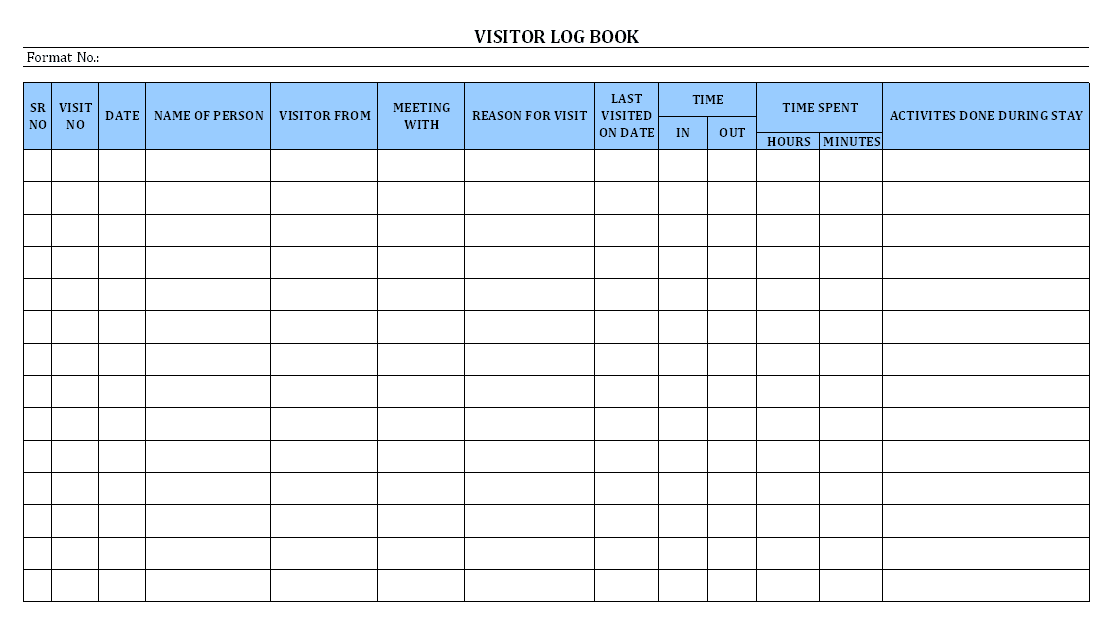 Visitor Log Book Format Samples Word Document Download