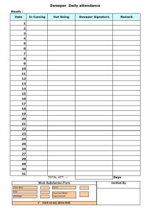 Sweeper Attendance sheet