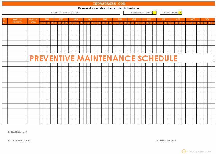 Preventive Maintenance Schedule Maintenance Task