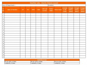 Electric motors record sheet