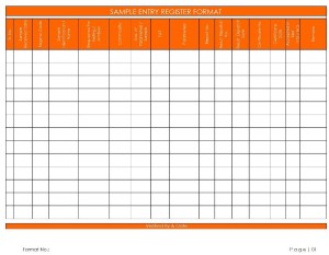 Sample Entry Register Format for Laboratory format