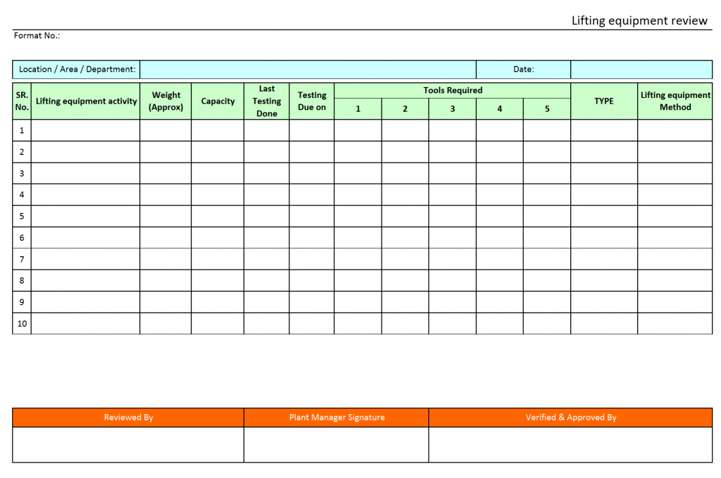 Lifting Equipment Review Form