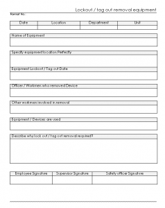 Lock out / Tag out remove equipment form