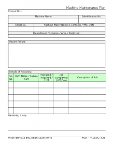 Machine Maintenance plan