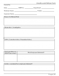 Unsafe work refusal form