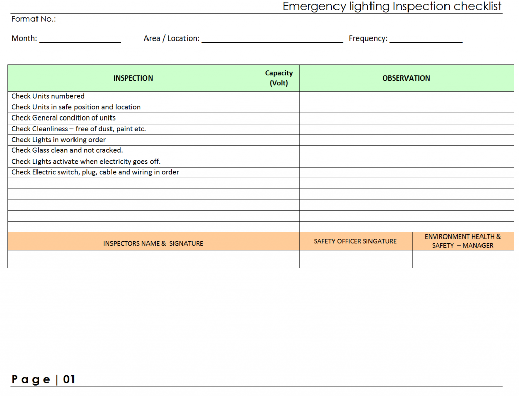 Emergency lighting inspection checklist