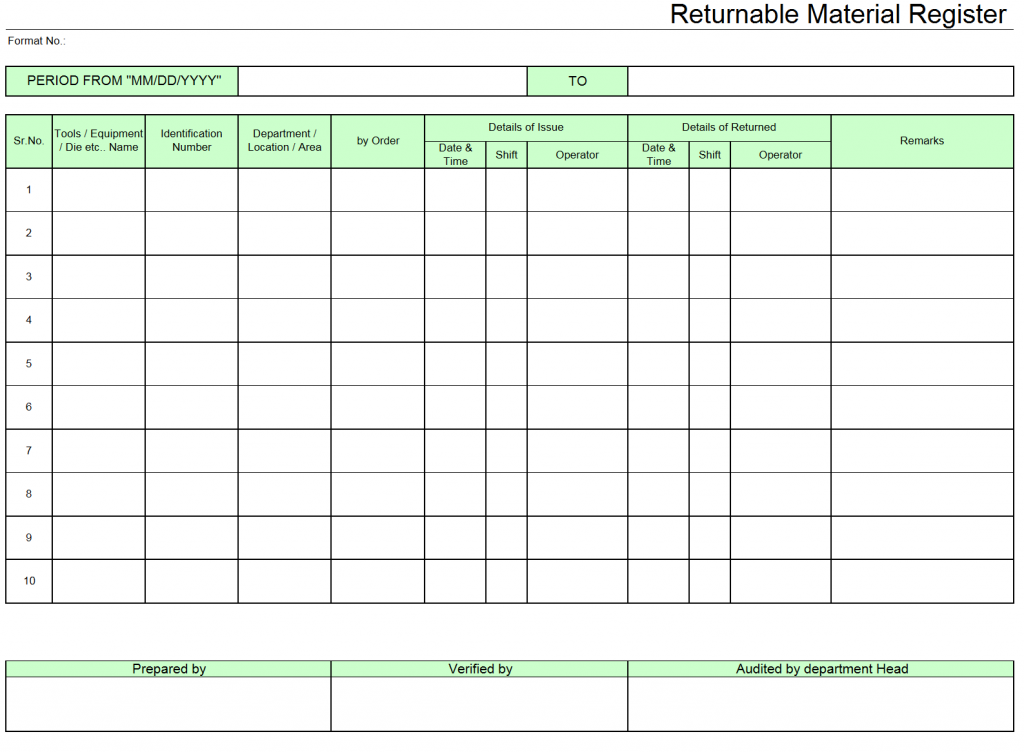 Returnable material register