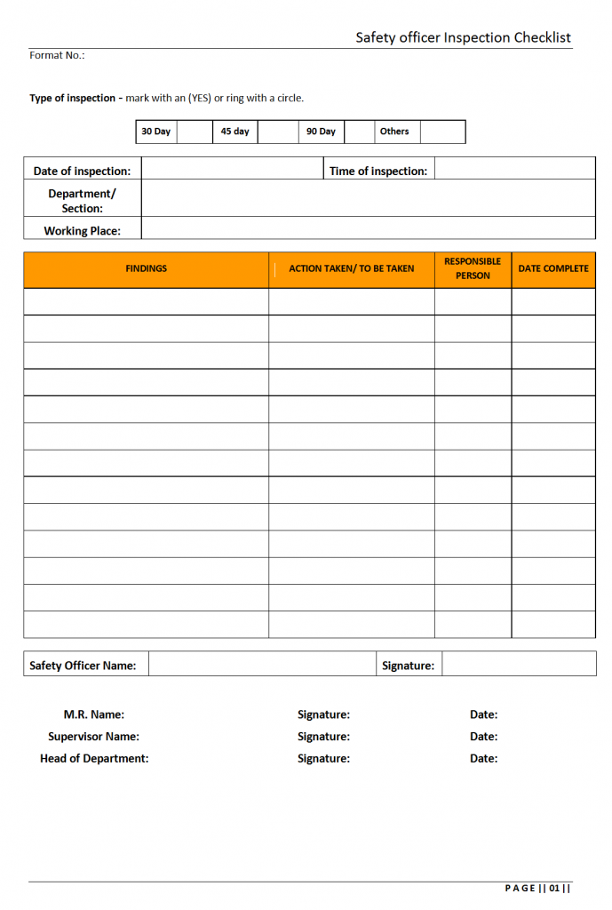 Safety officer inspection checklist