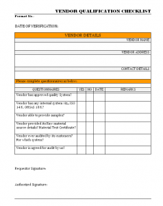 Vendor qualification checklist