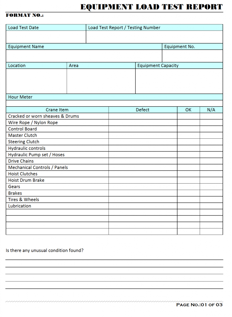 Equipment load test report