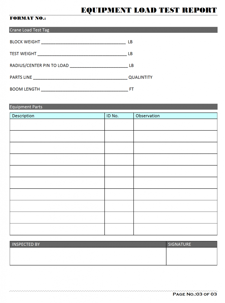 Equipment load test report
