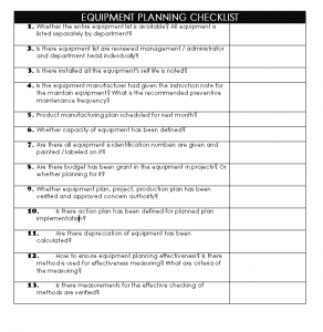 equipment planning checklist