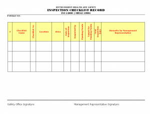 Inspection Checklist Record