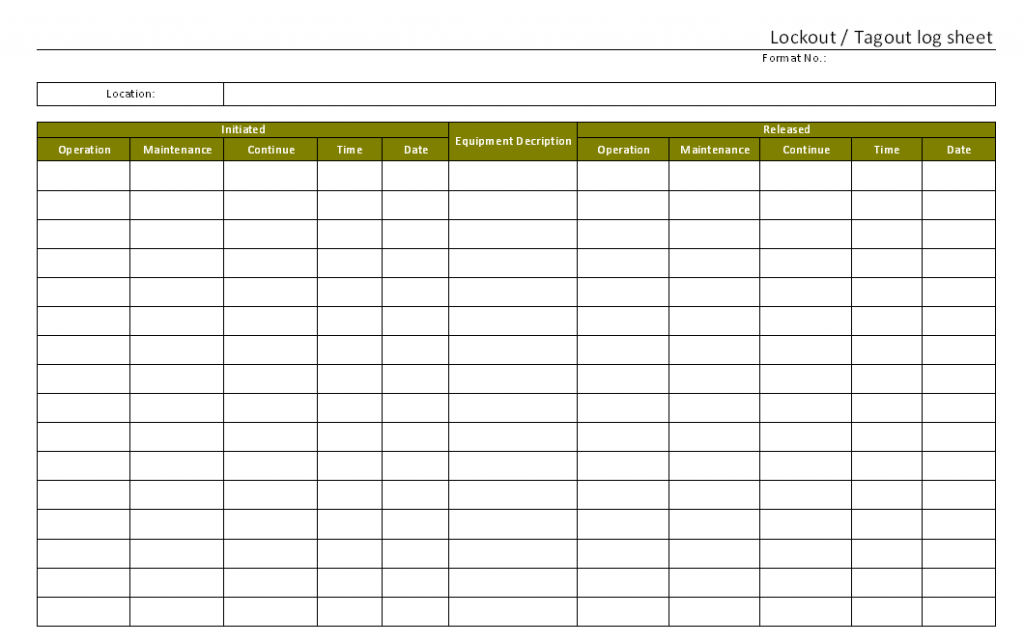 Lockout Tagout log sheet