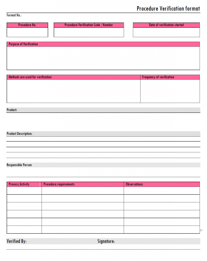 Procedure Verification Format