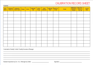 Calibration Record Sheet