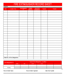 Fire Extinguisher record sheet