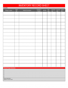 Inventory Record Sheet