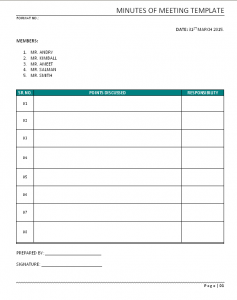 Minutes of meeting template