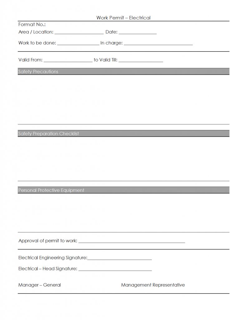 Work permit for electrical works