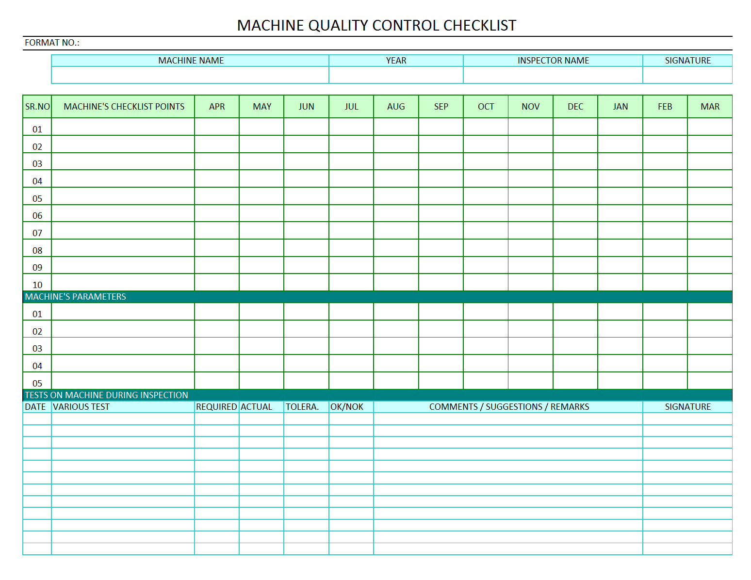 Machine Quality Control Checklist Quality Audit Of Machine